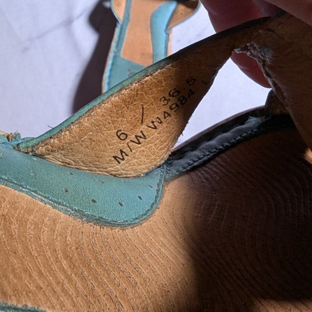 Born Teal Leather Sandals with Striped Wedge - Picture 5 of 7